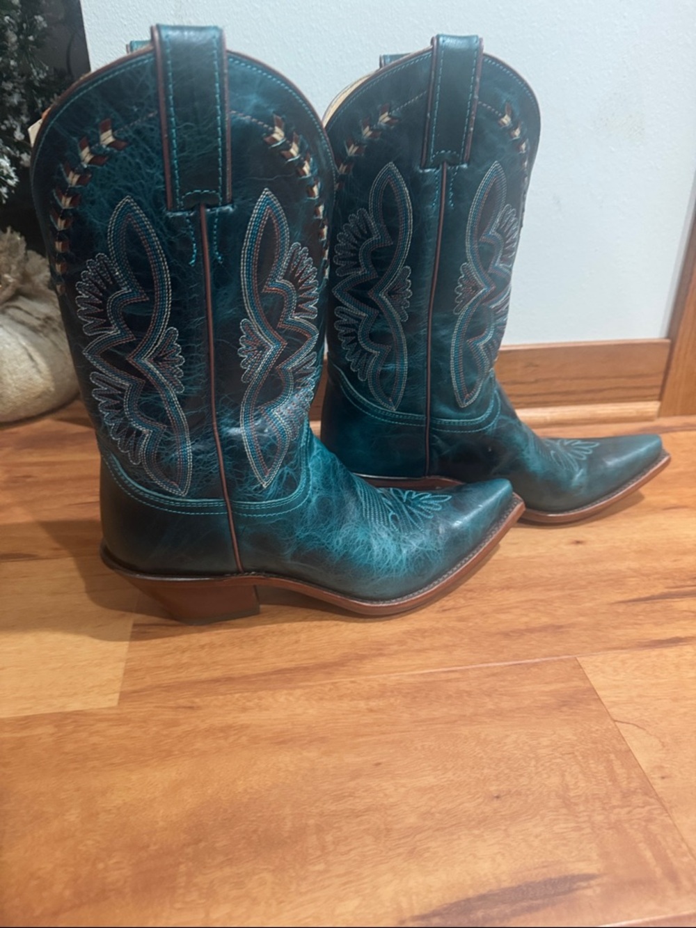 Teal Western Cowboy Boots with Embroidered Shaft